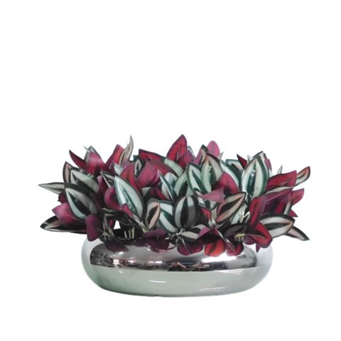 Arranjo Vaso Prateado Centro de Mesa Flores Lambari