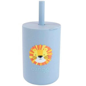 Copo de Silicone com Tampa e Canudo Azul Antivazamento 180ml