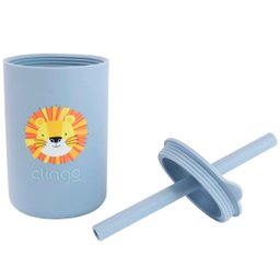 Copo de Silicone com Tampa e Canudo Azul Antivazamento 180ml - 2