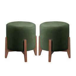 Kit 2 Puff Decorativo para Sala Redondo Luxo Selena Veludo Verde - 1