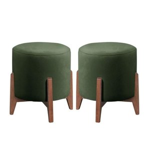 Kit 2 Puff Decorativo para Sala Redondo Luxo Selena Veludo Verde