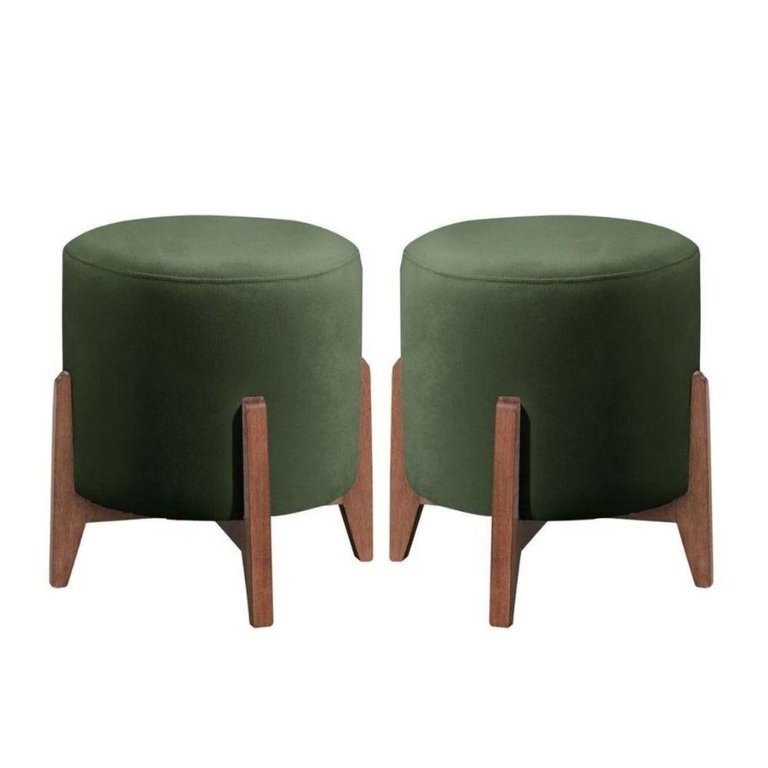 Kit 2 Puff Decorativo para Sala Redondo Luxo Selena Veludo Verde Kit 2 Puff Decorativo para Sala Redondo Luxo Selena Veludo Verde