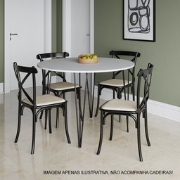 Mesa Jantar Redonda Branca Hairpin 110cm Elen Base Ferro Preto - 3