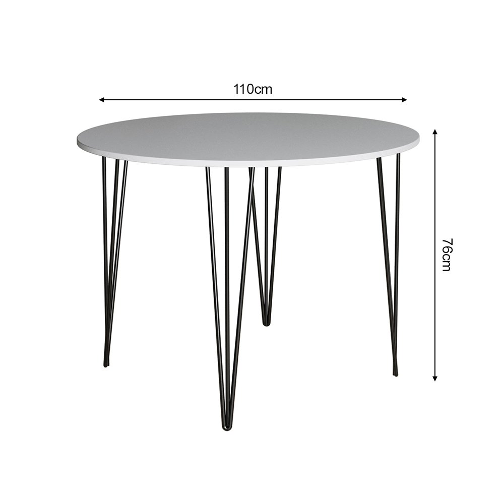 Mesa Jantar Redonda Branca Hairpin 110cm Elen Base Ferro Preto - 4