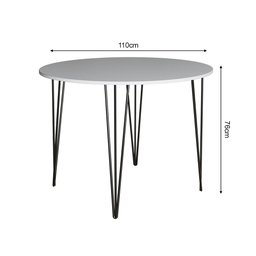 Mesa Jantar Redonda Branca Hairpin 110cm Elen Base Ferro Preto - 4