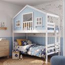 Ver imagem 4 de Beliche Casinha Dos Sonhos com Varanda Madeira Maciça Branco Azul Solteiro Housin