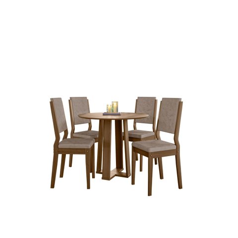 Conjunto Mesa Isabela sem Tampo de Vidro 100cm com 4 Cadeiras Caroline - Imbuia / Lux