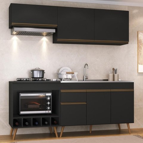 Armário Cozinha Modulada Compacta C/ Gabinete P/ Pia e Balcão P/ Cooktop Veneza Multimóveis