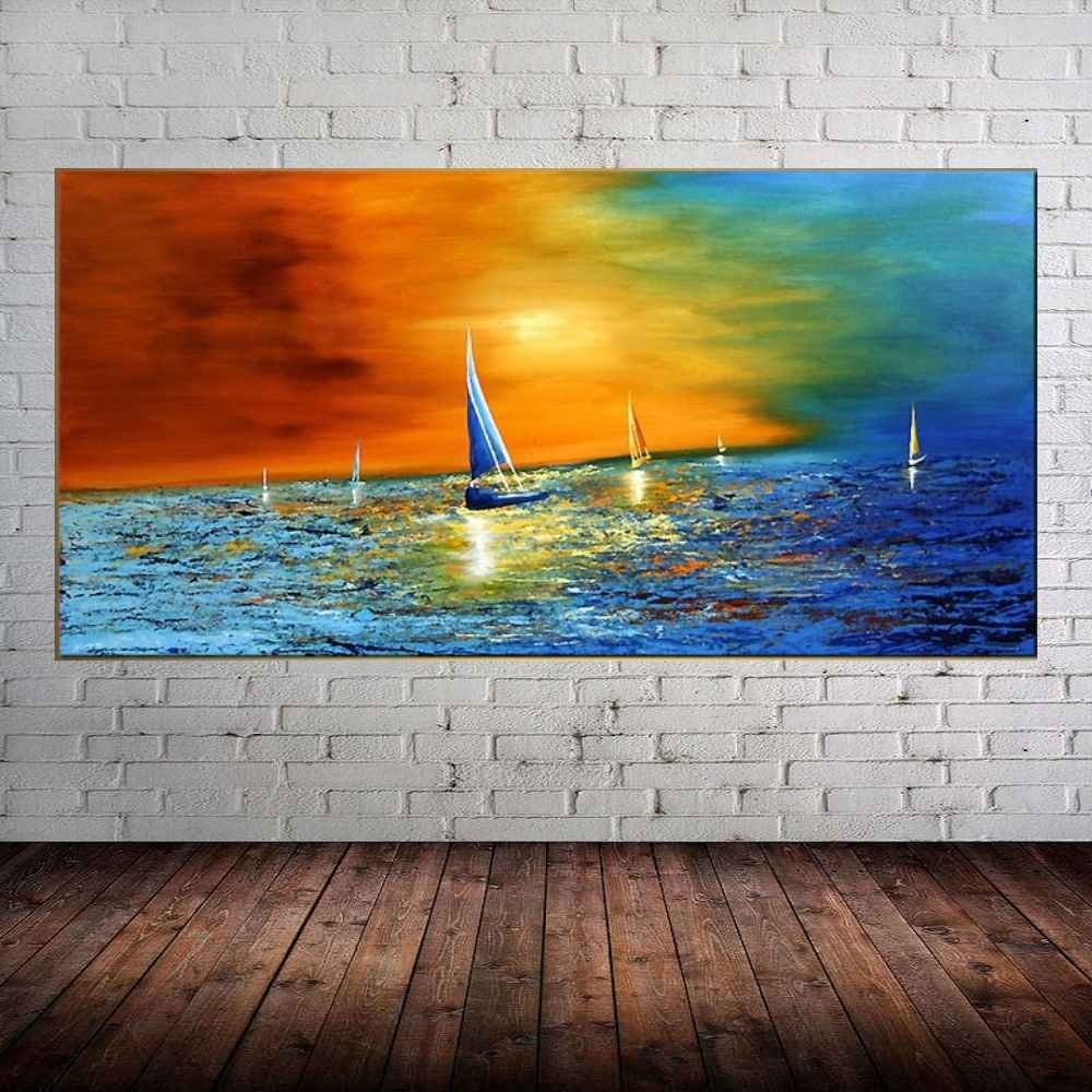 Quadro Pintura Tela Moderna Marinas 2424: 80cm (A) x 160cm (L) - 1