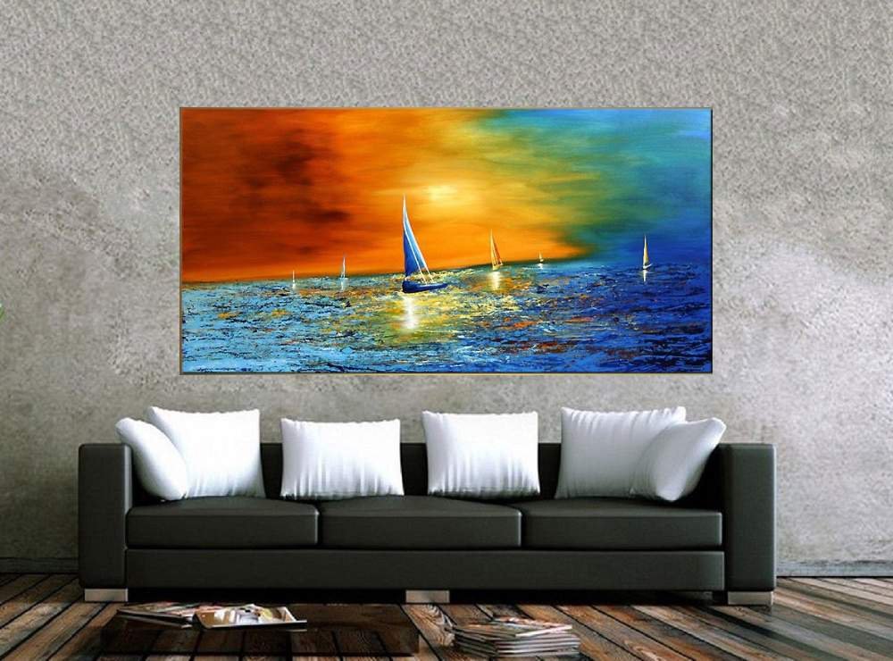 Quadro Pintura Tela Moderna Marinas 2424: 80cm (A) x 160cm (L) - 2