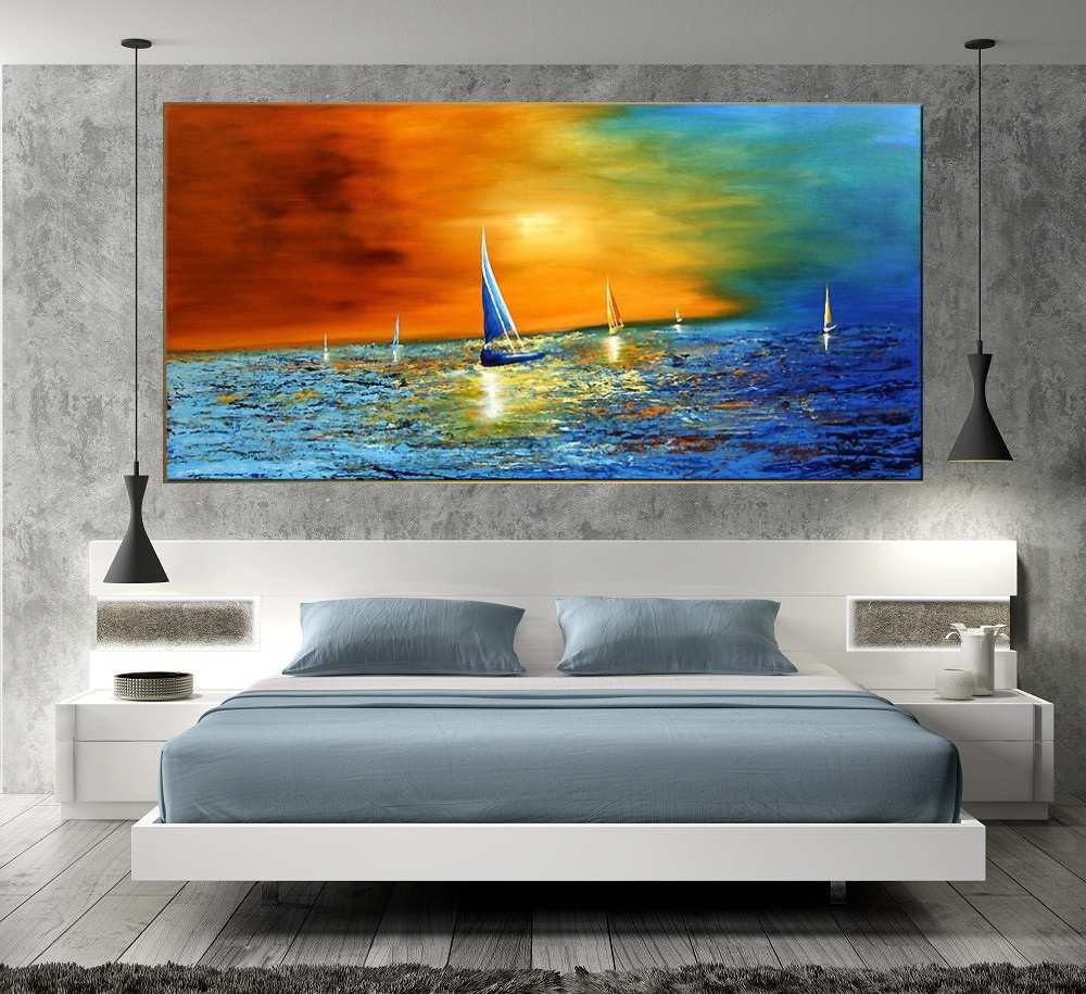 Quadro Pintura Tela Moderna Marinas 2424: 80cm (A) x 160cm (L) - 5