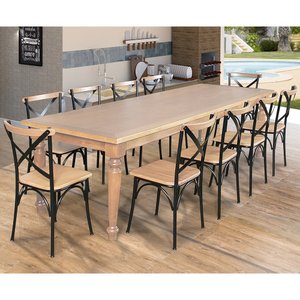 Conjunto Jantar Mesa Leonora Madeira Maciça 240x100 com 10 Cadeiras Paris Base Alumínio - Natural