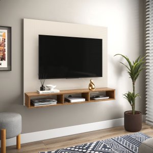 Painel para Tv Sol Suspenso 50 Polegadas para Sala - Off White com Nature