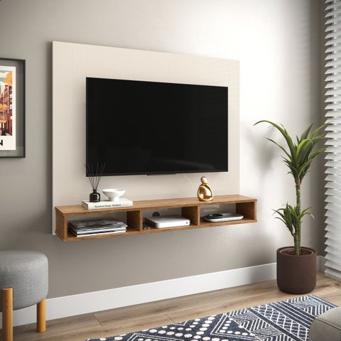 Painel para Tv Sol Suspenso 50 Polegadas para Sala - Off White com Nature