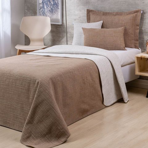 Colcha Solteiro Jacquard Dual Dupla Face 4 Peças - Bege To Decorando
