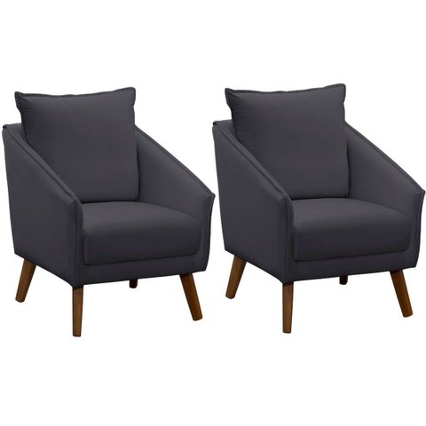 Kit 2 Poltronas para Sala e Escritório Decorativas Ellen Veludo Cinza