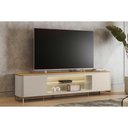 Ver imagem 1 de Rack Bancada P/ Tv até 85 Pol Santorini C/ 2 Portas 1 Prateleira de Vidro 2 Nicho e Led 239cm
