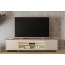 Ver imagem 4 de Rack Bancada P/ Tv até 85 Pol Santorini C/ 2 Portas 1 Prateleira de Vidro 2 Nicho e Led 239cm