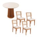Ver imagem 2 de Mesa de Jantar 90cm C/ 4 Cadeiras e Base Ripada 100% Mdf Cor:off White com Freijó e Cesare Claro