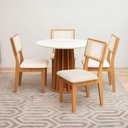 Ver imagem 1 de Mesa de Jantar 90cm C/ 4 Cadeiras e Base Ripada 100% Mdf Cor:off White com Freijó e Cesare Claro