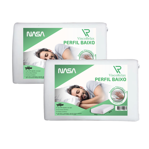 Kit 2 Travesseiros Nasa Viscorelax Perfil Baixo com Memoria