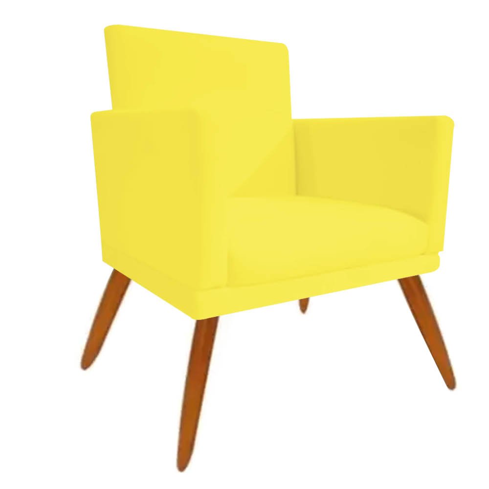 Kit 05 Poltrona Cadeira Nina Com Base Decorativa Recepção Sala De Estar Corino Amarelo - - 2