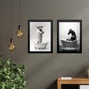 Ver imagem 2 de Kit 2 Quadros para Decorar Banheiro - Boi e Cavalo 24x18cm:madeira Preta