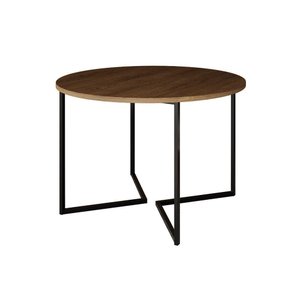 Mesa Jantar Industrial Redonda Amêndoa Base V Ferro Preto Tampo 110Cm Cor: Amendoa