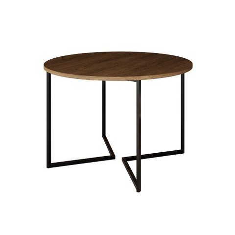 Mesa Jantar Industrial Redonda Amêndoa Base V Ferro Preto Tampo 110Cm Cor: Amendoa