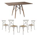 Ver imagem 1 de Conjunto de Mesa Eiffel Retangular Tampo de Madeira 120x75cm Amêndoa com 4 Cadeiras Katrina Branca
