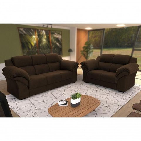 Conjunto Sofá Windsor Velut Marrom 3 e 2 Lugares 2,04m e 1,59m - King House
