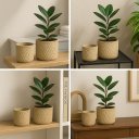 Ver imagem 6 de Kit 02 Cachepots em Cimento Vaso Decorativo Textura Rattan - Bege