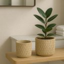 Ver imagem 2 de Kit 02 Cachepots em Cimento Vaso Decorativo Textura Rattan - Bege