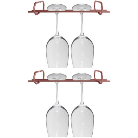 2 Organizadores Porta Taças 25cm Suspenso Reto Rose Gold