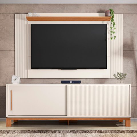 Painel para TV 65 pol e Rack Bancada 180cm Lucca Off/Freijó C01 - Mpozenato