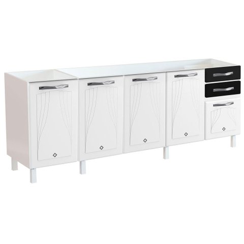 Balcão de Cozinha para Pia 200 Cm Star New 5 Portas 2 Gavetas Preto - Telasul