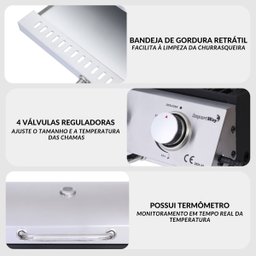 Churrasqueira de Embutir Bancada Inox a Gás 4 Queimadores Push Turn Importway Iwcg-005 - 4