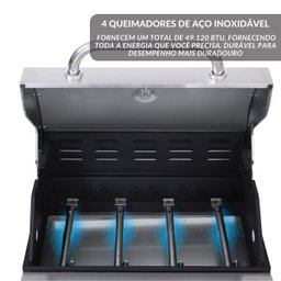 Churrasqueira de Embutir Bancada Inox a Gás 4 Queimadores Push Turn Importway Iwcg-005 - 6