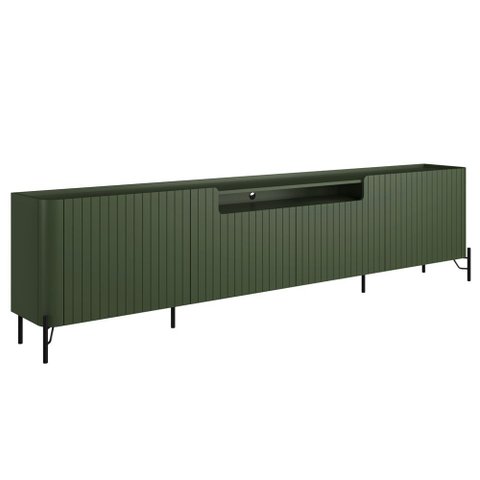 Rack para Sala de Estar Tv 75 Pol 4 Portas Brise Pés Industrial Preto Alef I03 Musgo - Lyam Decor