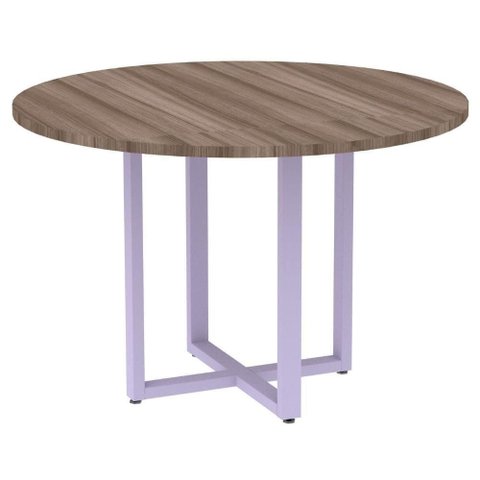 Mesa de Reunião Redonda P25 Pandin 110 Cm (largura) Tampo Mdp Walnut Pé Aço Tubular Lilás