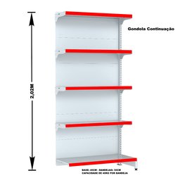 Gondola Parede 202 Fit Ate 3 Metros 1 Canto Branco 20b Pe Vermelho - 3