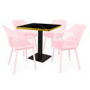 Ver imagem 1 de Conjunto Mesa de Jantar Quadrada Venezia 70x70cm Preta com 4 Cadeiras Estofadas Marcela - Rosa