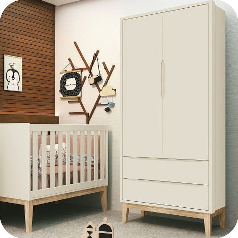Guarda Roupa Infantil 2 Portas e 2 Gavetas Areia Classic Madeira Natural
