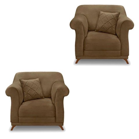 Kit 2 Poltronas Para Sala De Estar Caramelo Pés Castanho
