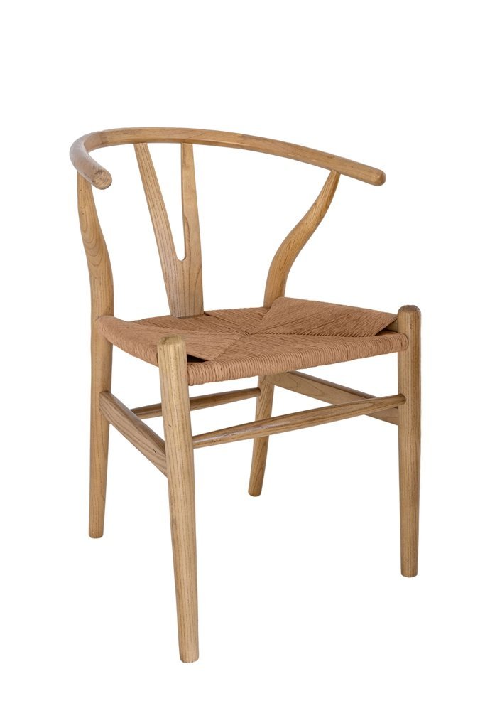 Cadeira Wishbone Madeira. Assento em Palha Natural. Cor Natural
