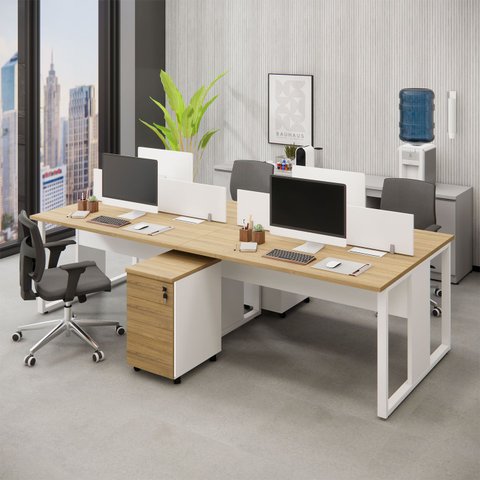 Plataforma 2 Gav. e Divisória 4 Pessoas 2,70m Mbr Pés Metal Cor:macadâmia com Branco