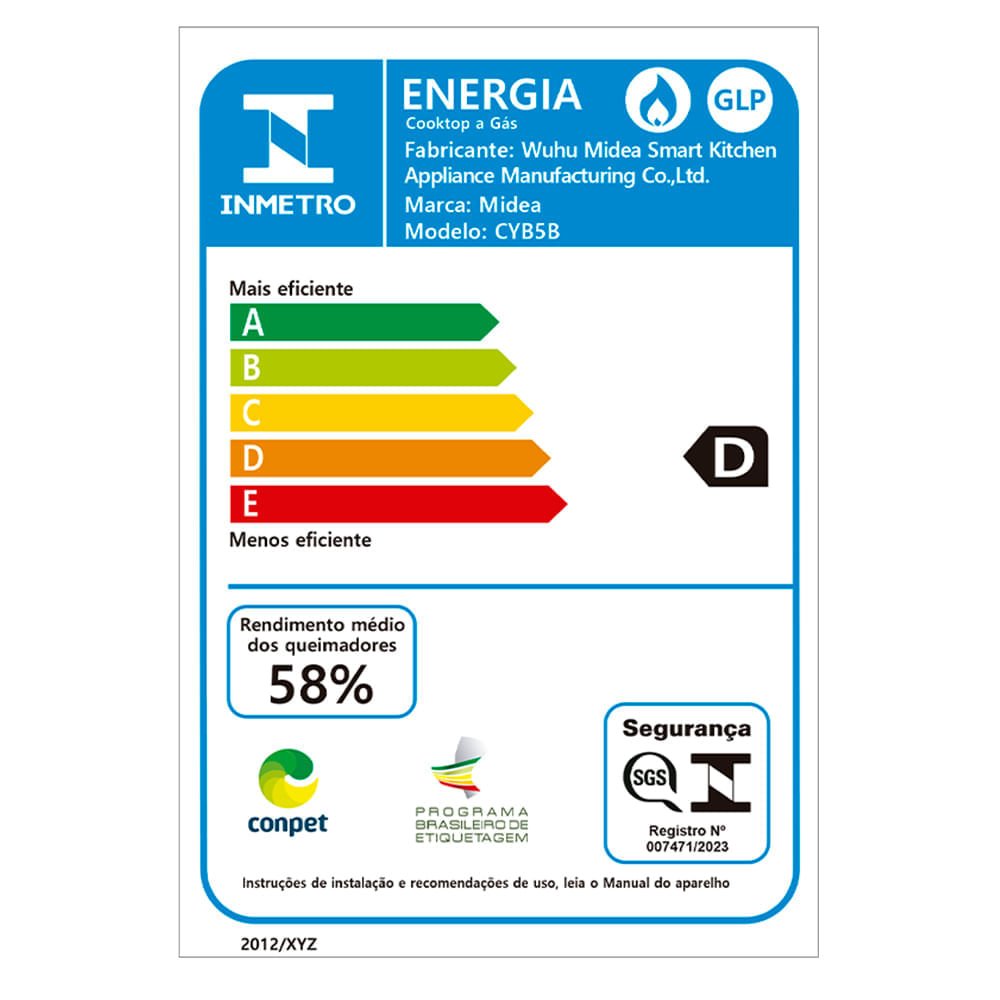 Cooktop à Gás midea inox com Mega Chama 5 Bocas Cyb5b - Bivolt - 12