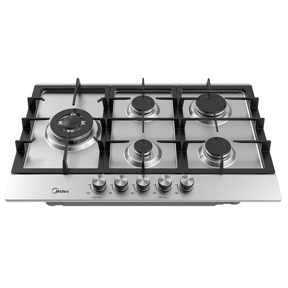 Cooktop à Gás midea inox com Mega Chama 5 Bocas Cyb5b - Bivolt - 5