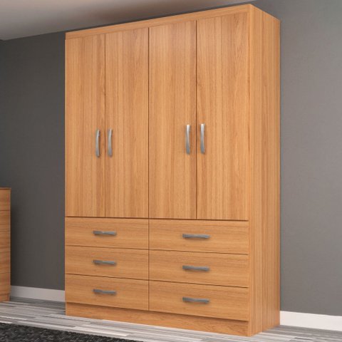 Guarda-roupa Solteiro Treviso 4 Portas 6 Gavetas Cinamomo - Evidência Móveis