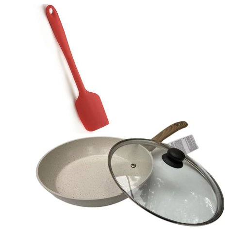 Frigideira Indução Ceramico 24 Cm Marmore - Espatula e Tampa Utensilios do Chef